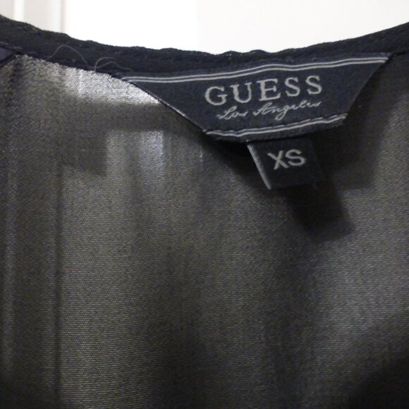 GUESS black semi-sheer high-low embellished beaded top - Picture 7 of 9